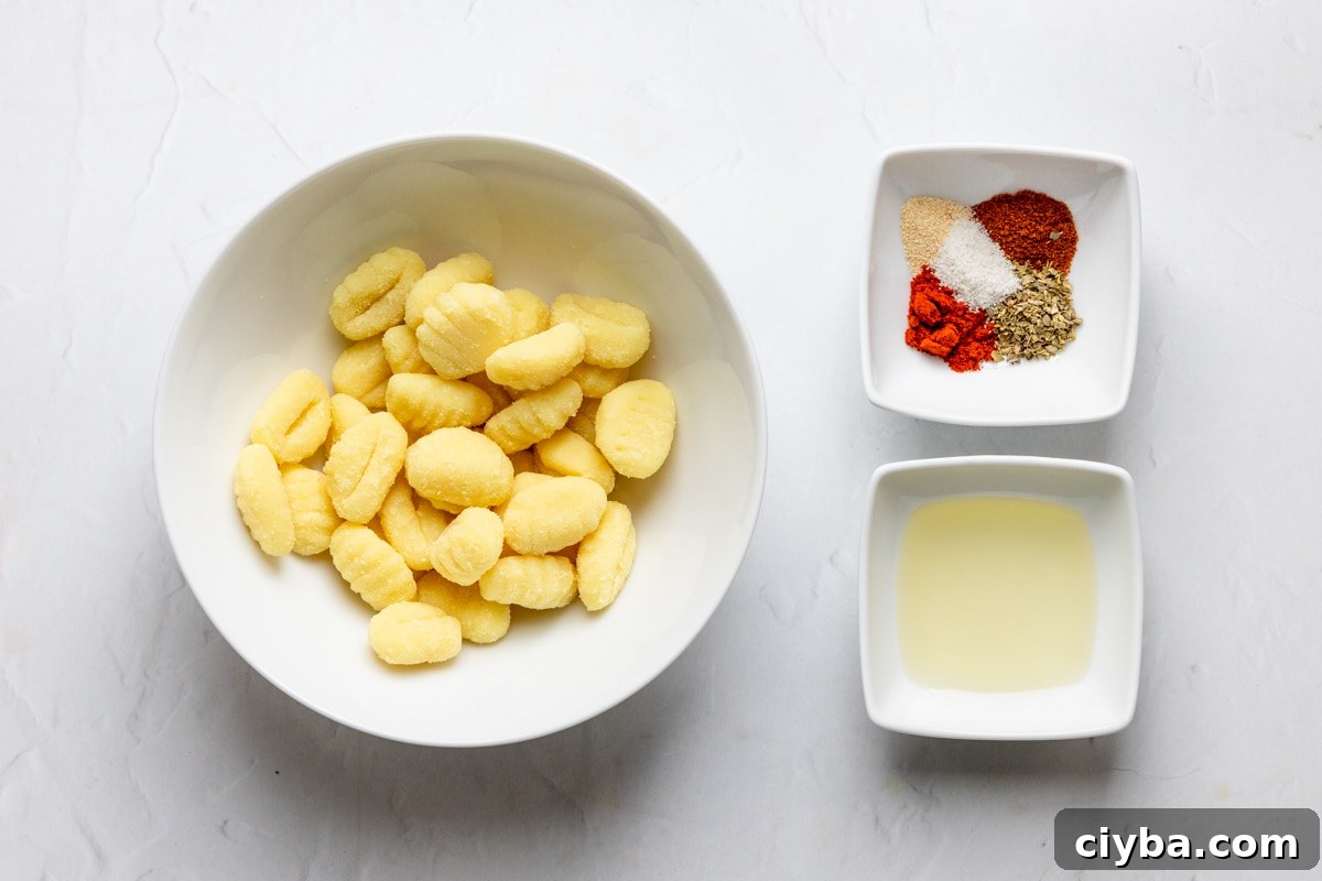 Ingredients for cripsy spicy air fried gnocchi