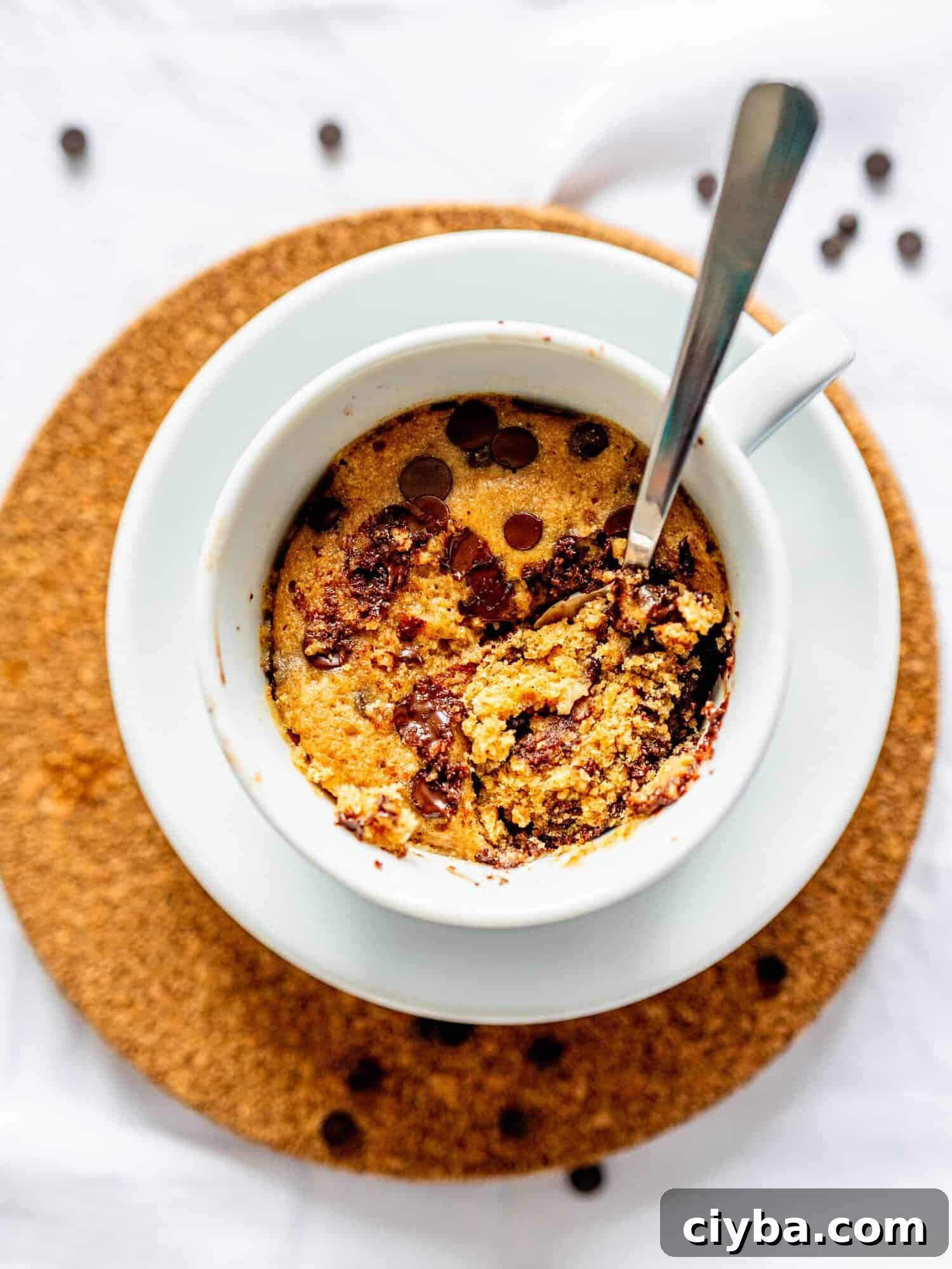 Fluffy Chocolate Chip Mug Cake.