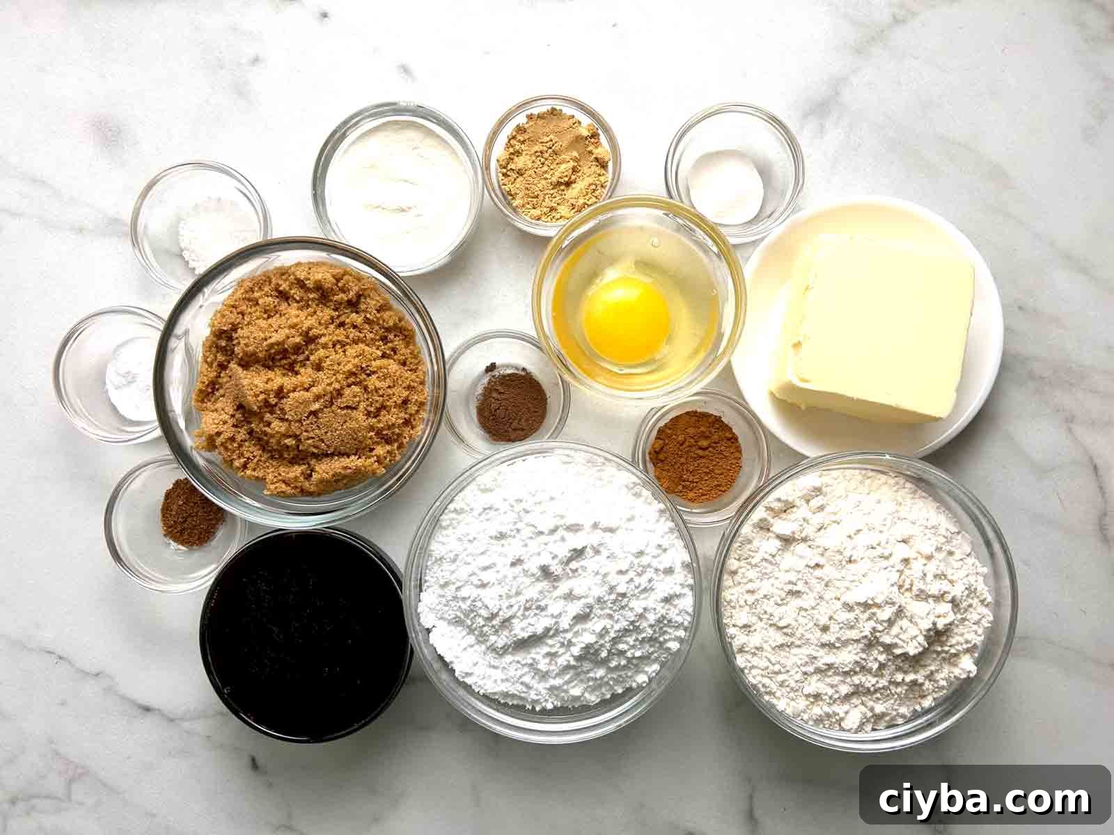 Classic Gingerbread Cookies Recipe for Soft, Spiced Cookies 3 ingredients prepped in bowls.