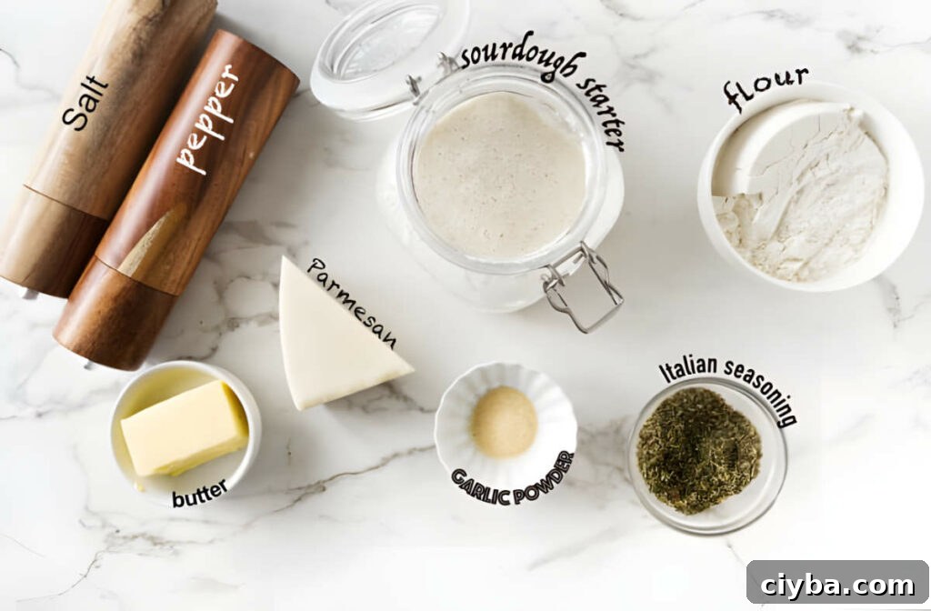 Ingredients used to make homemade crackers.