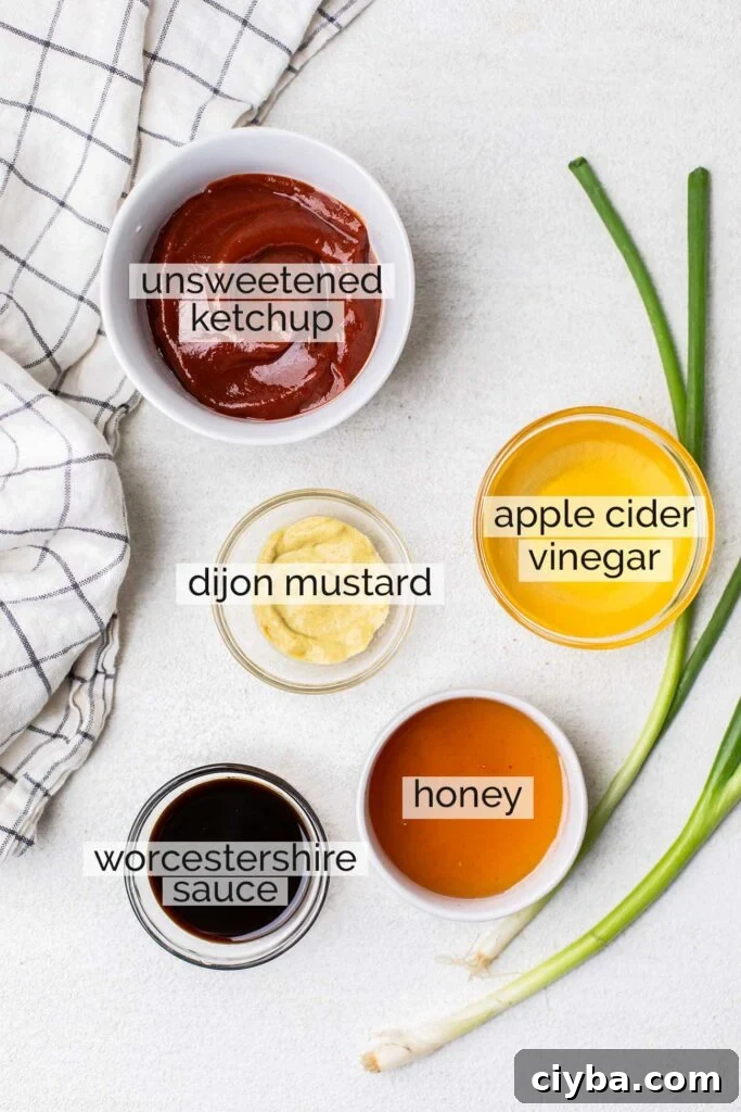 The ingredients needed to make homemade honey bbq sauce.