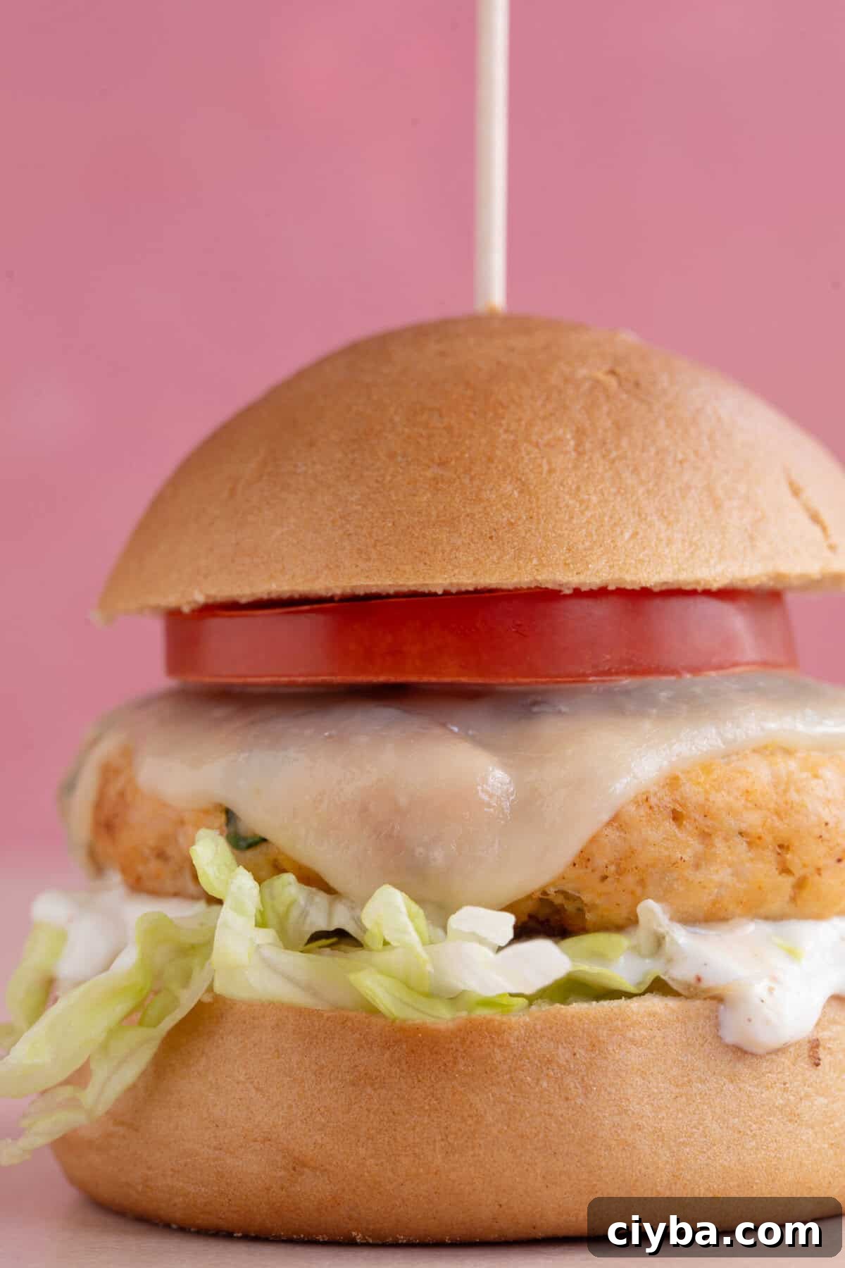 Process shot for chicken mince burgers showing the finished chicken burger in a bun.