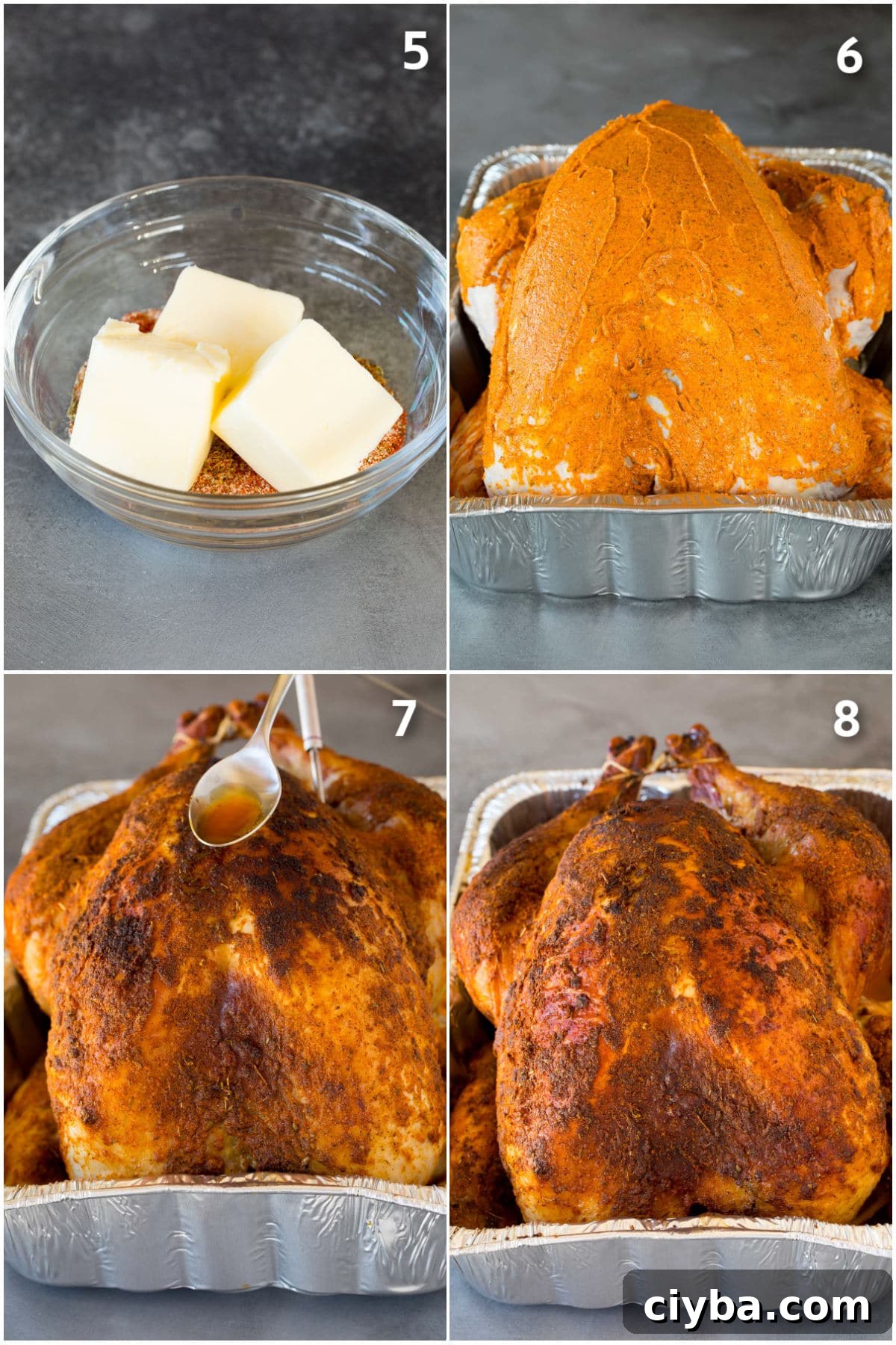Homemade Cajun butter being prepared and rubbed all over turkey.