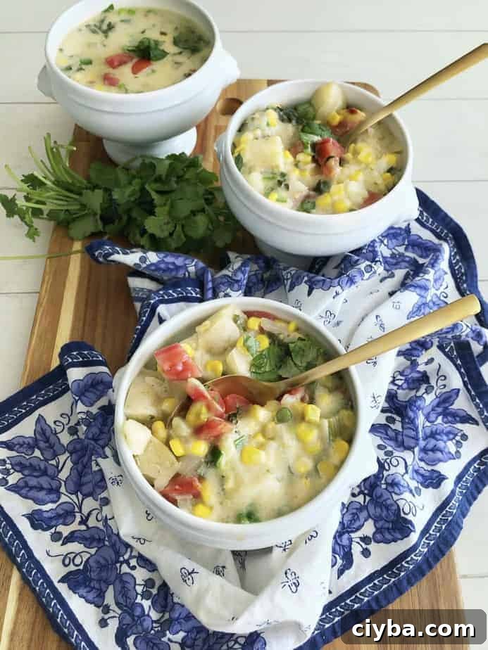 3 bowls of coconut corn chowder.