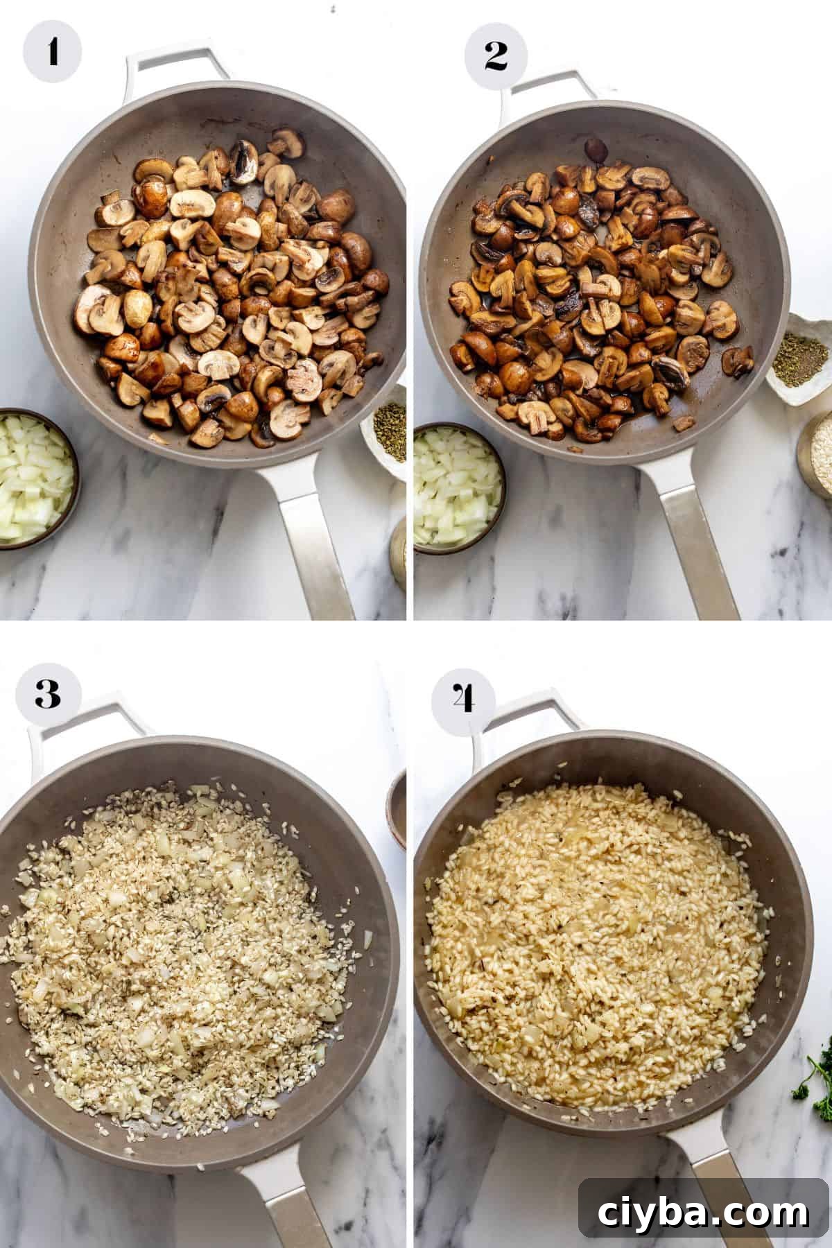 An image of the process of making creamy risotto.