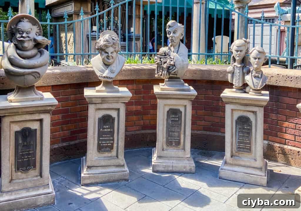Some of the busts outside the Haunted Mansion.