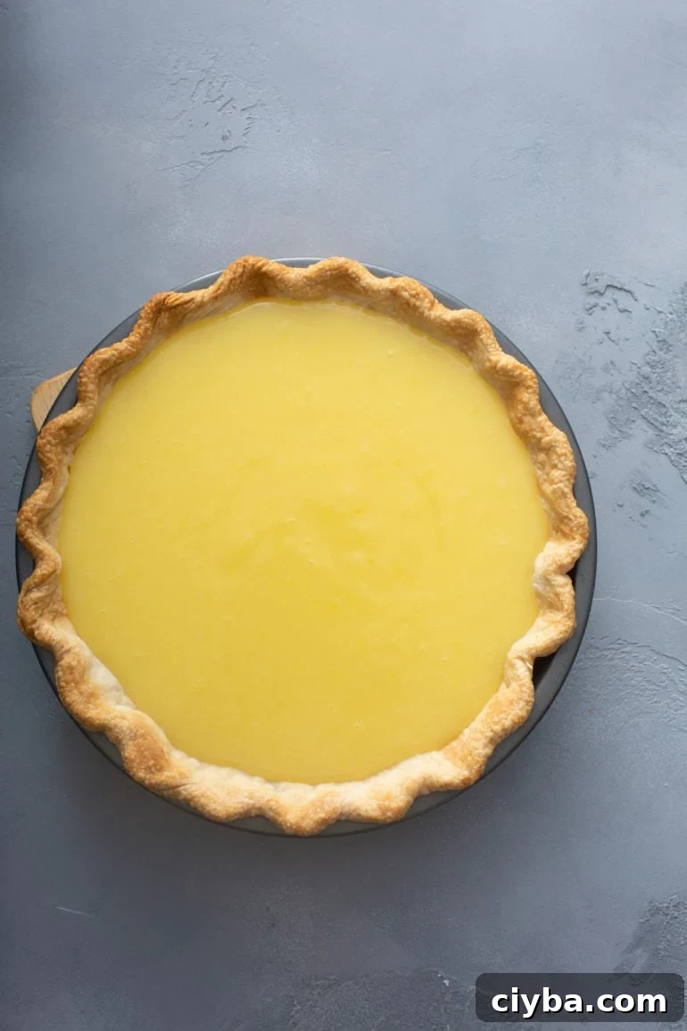 Golden lemon pie with bright yellow filling