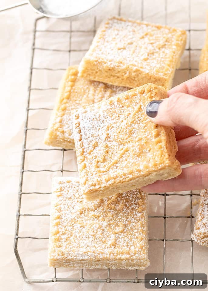 Hand holding square of shortbread