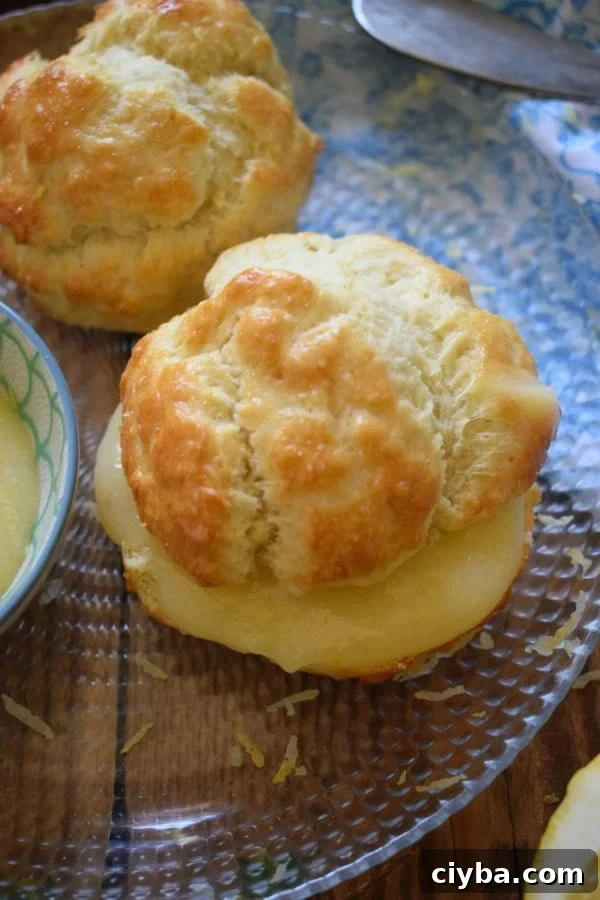 close up of the lemon curd filled scones