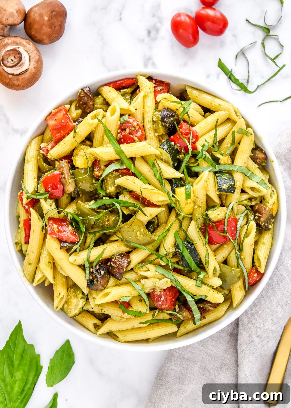 Roasted Veggie Pesto Pasta Salad