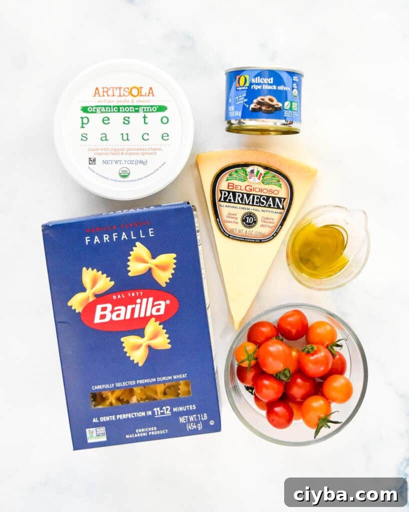 ingredients required to make pesto pasta salad.