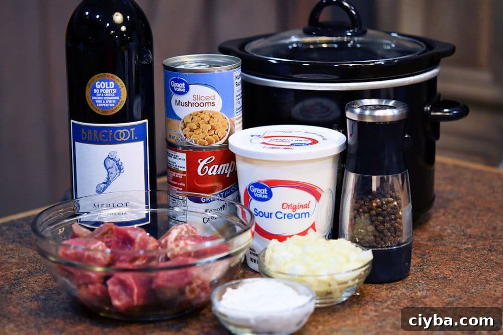 Ingredients for Beef Tips and Mushrooms Gravy as described in recipe