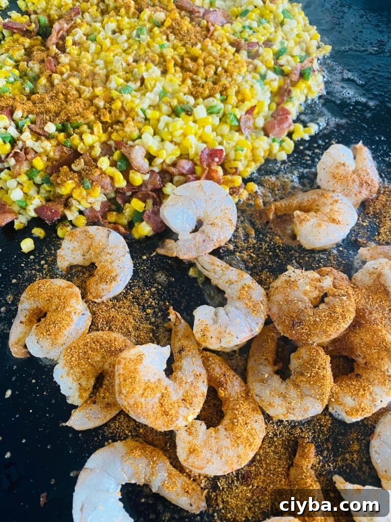 Blackstone Shrimp with Bacon and Grilled Corn 5 Seasoning the shrimp before cooking
