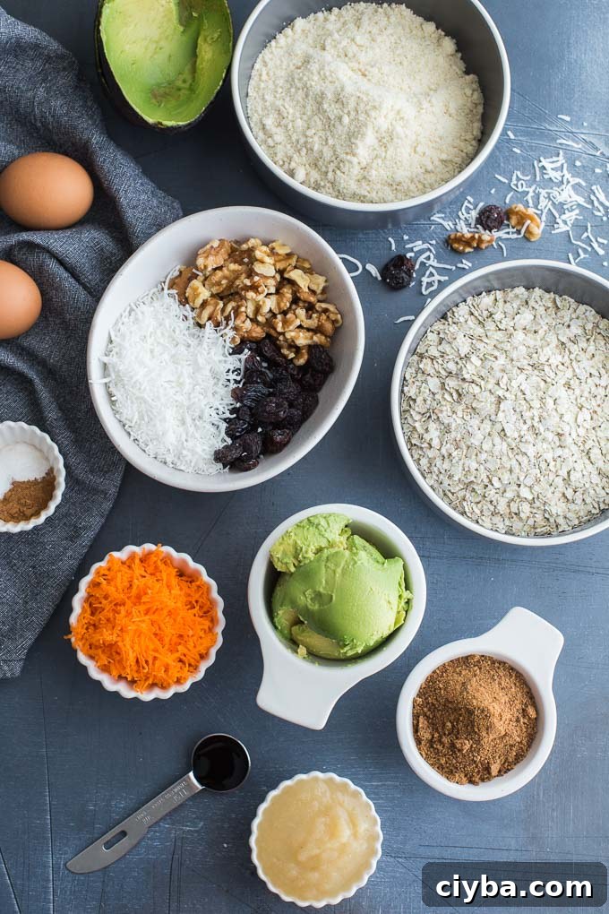 Overhead view of ingredients to make Morning Glory Breakfast Cookies.