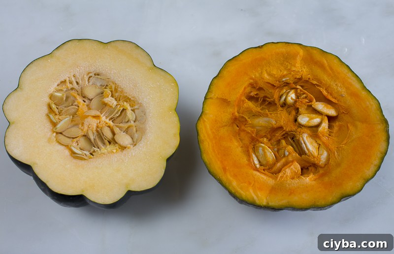 Choose your desired squash, slice in half, scoop out seeds and roast 