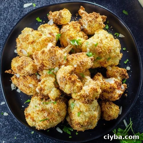 A bowl filled with crispy cauliflower florets