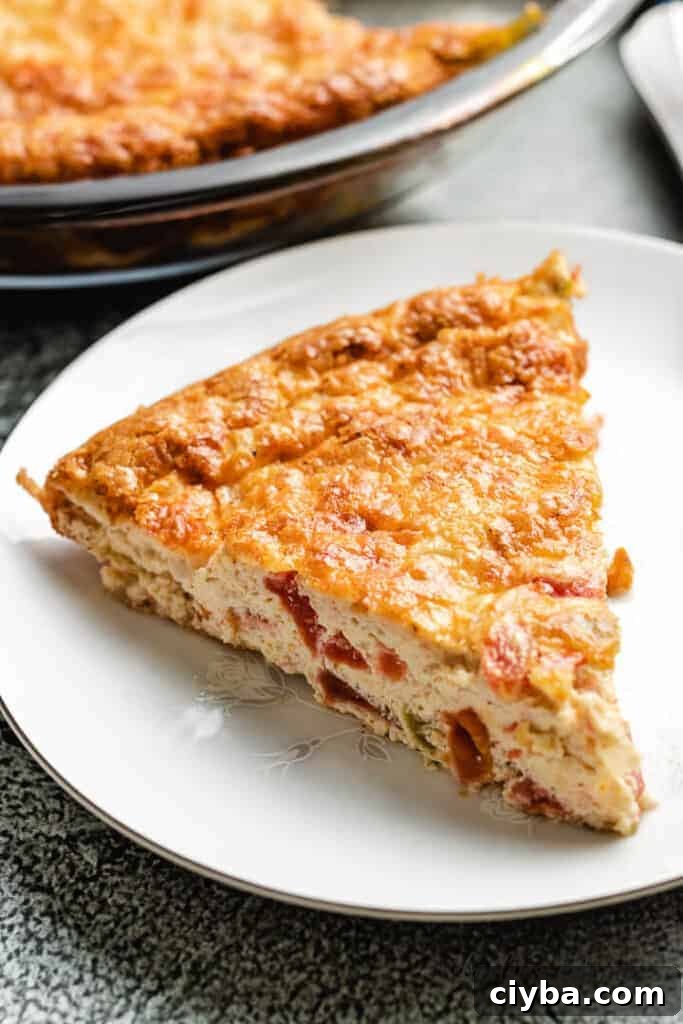 A piece of the crustless quiche on a plate.
