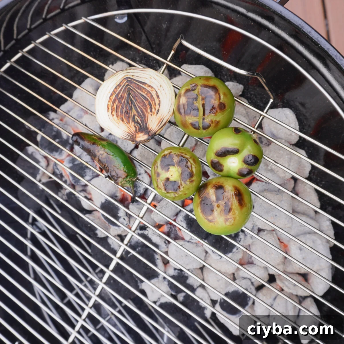 roasting veggies over  direct heat on a charcoal grill.