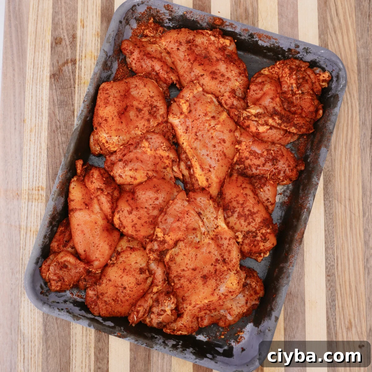 seasoned chicken thighs with taco seasoning.