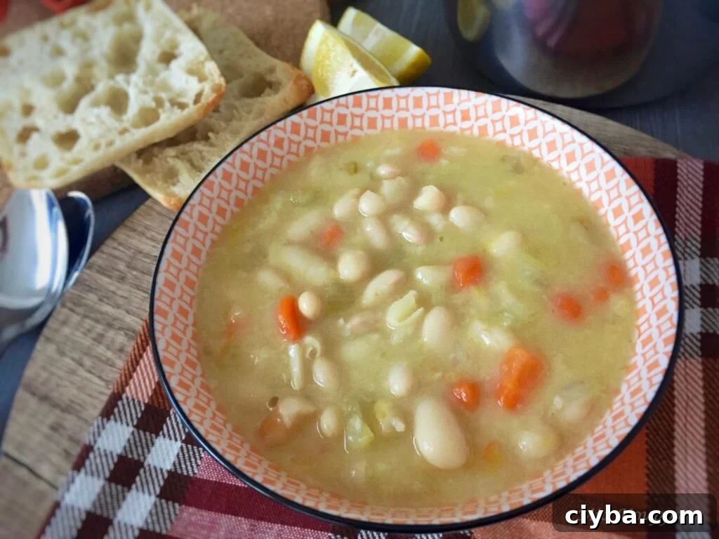 Fasolatha, a bean soup, flavoured with fresh lemon juice