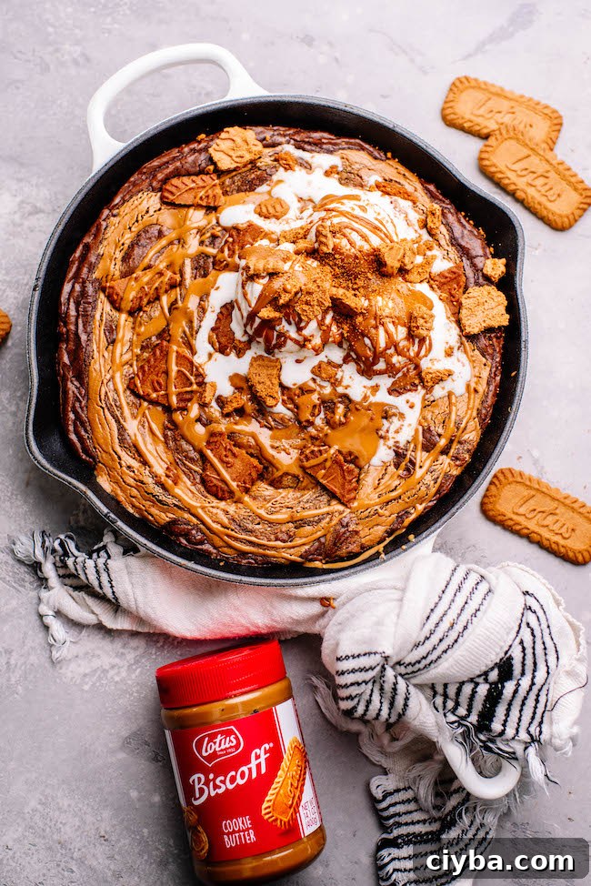 Cookie Butter Skillet Brownie Recipe — Gooey, Crunchy & Quick 3 Brownie closeup