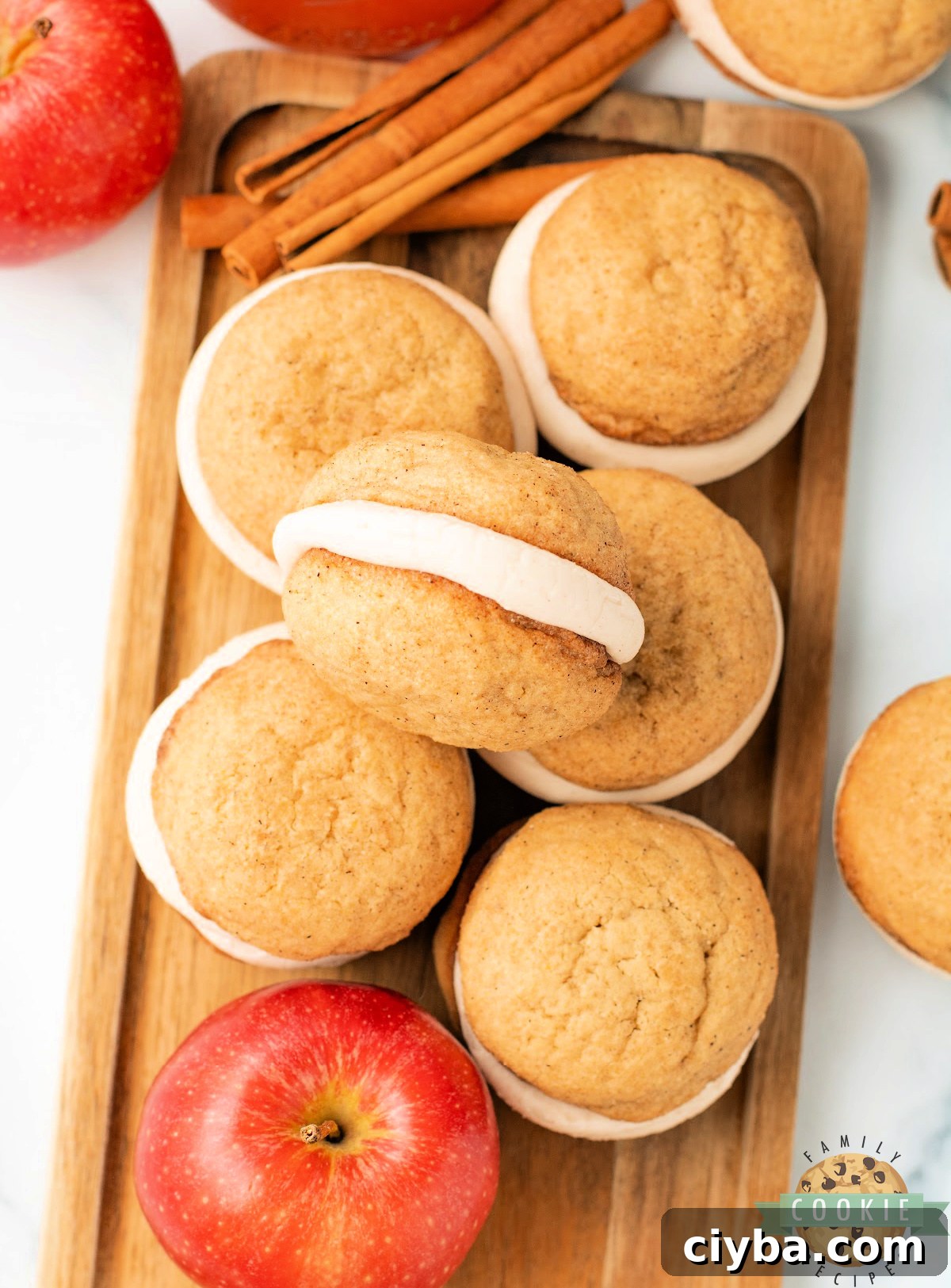 Apple Cider Snickerdoodle Cream Pie Recipe 8 Plate of homemade snickerdoodle cream pies dusted with cinnamon sugar, perfect fall dessert.
