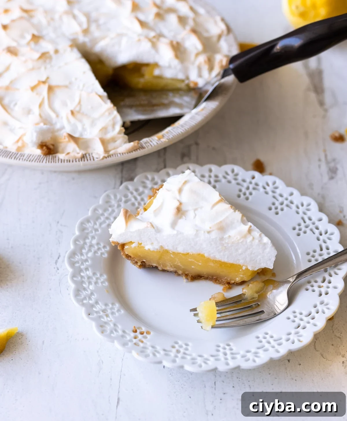 Slice of lemon meringue pie