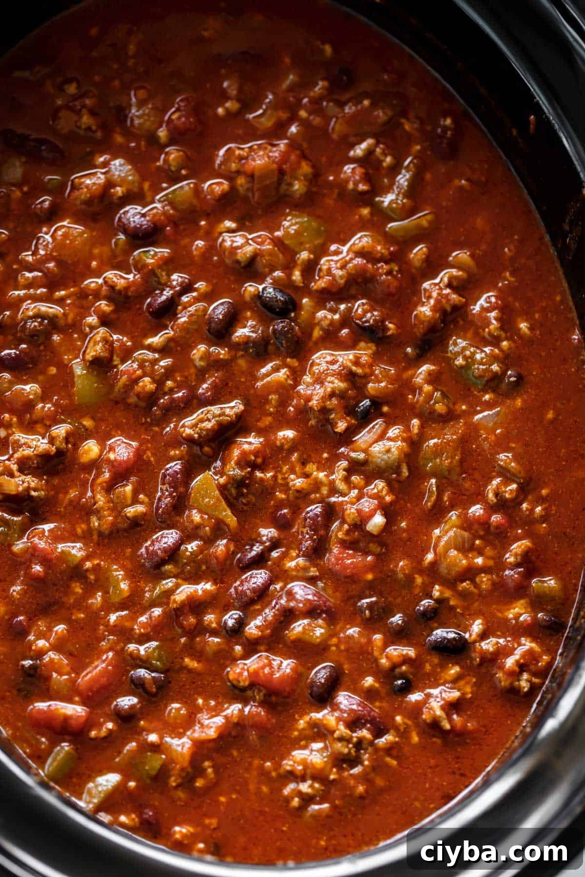 Top view of Show Cooker Chili in a bowl