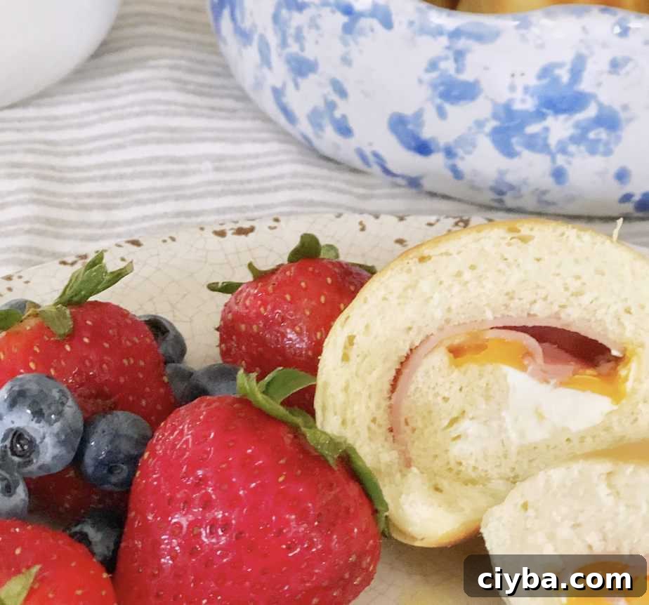 close up of ham and cheese roll