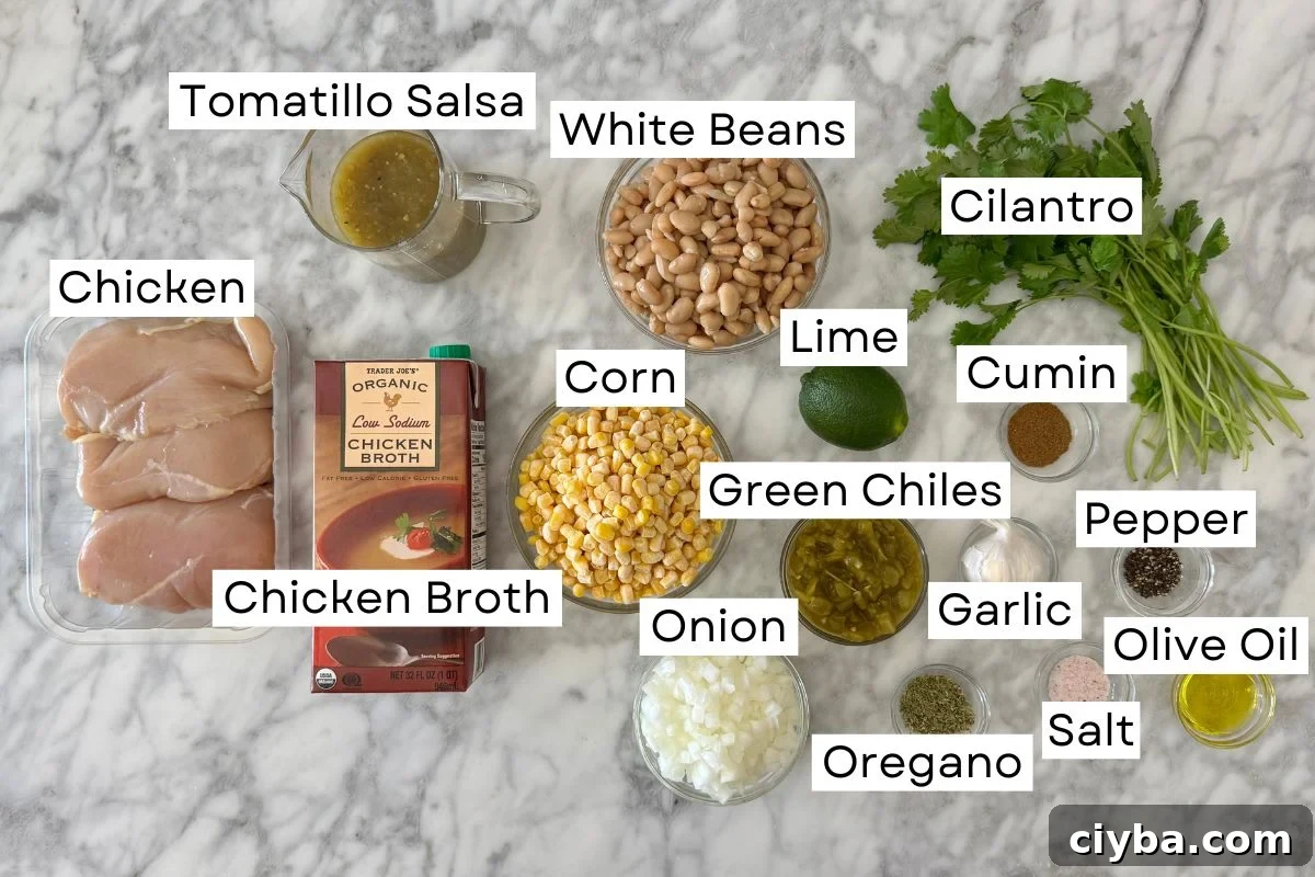 Ingredients for white bean chicken chili
