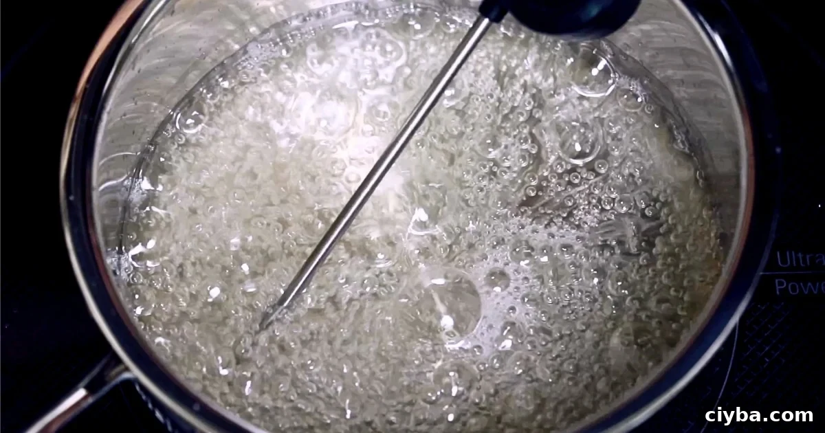 heating hot sugar syrup in a saucepan
