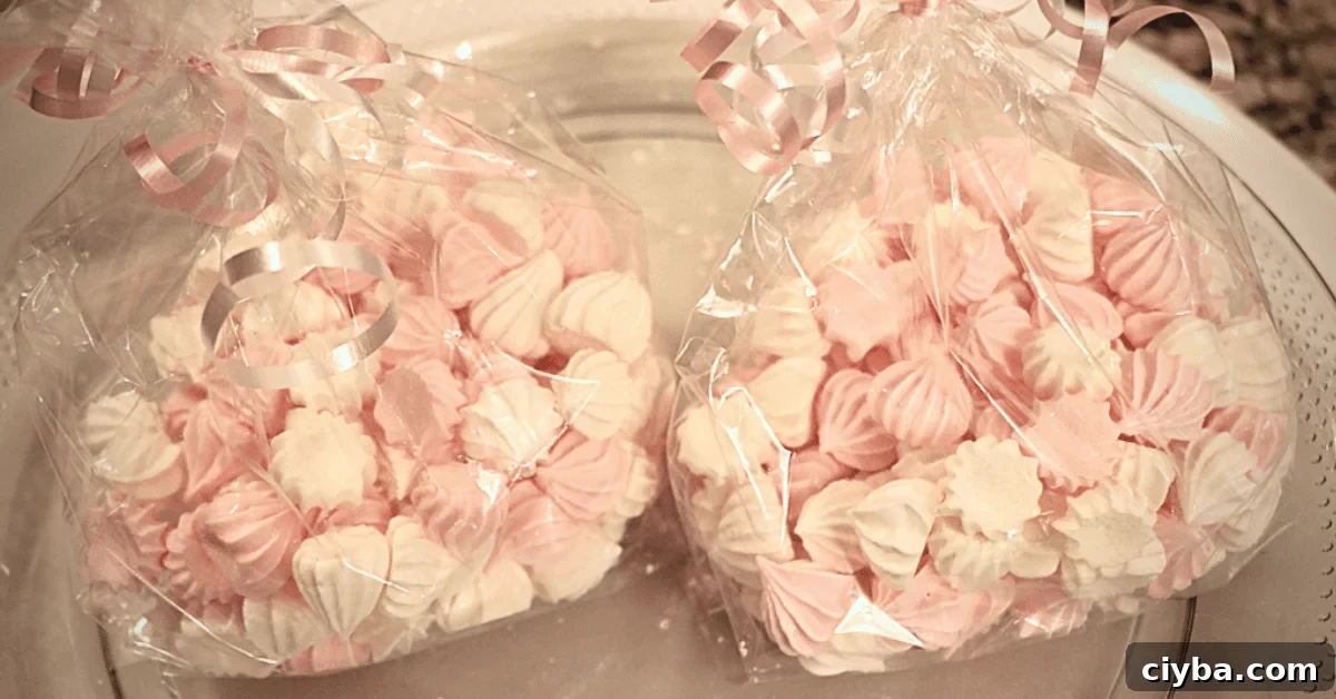 Italian meringue cookies in bags