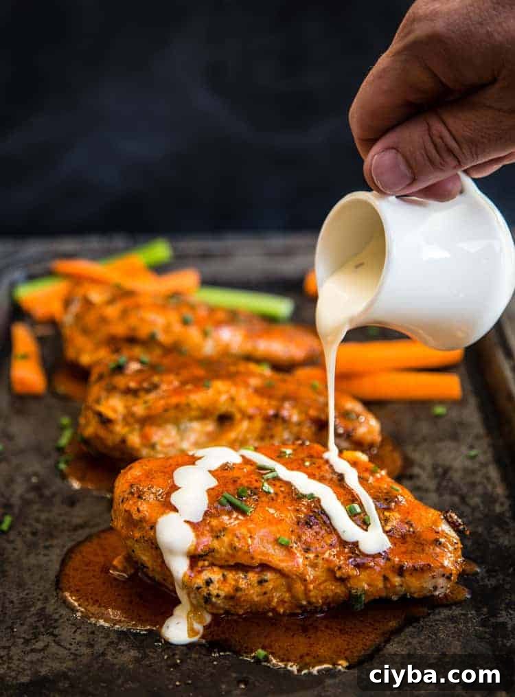 Buffalo-Stuffed-Grilled-Chicken-Breasts with ranch dressing