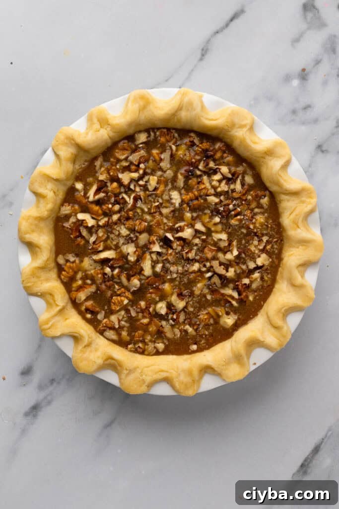 Gluten Free Pecan Pie with No Corn Syrup before being baked