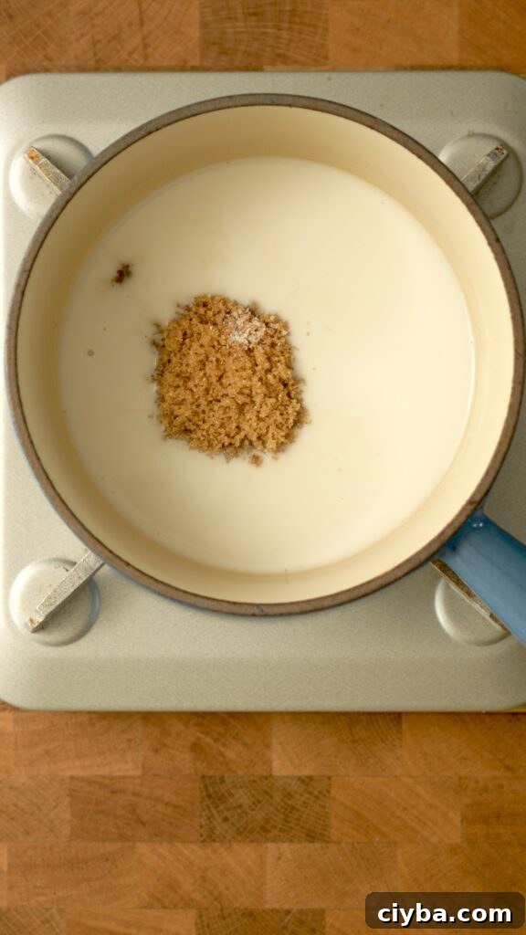 simmer brown sugar, coconut milk and salt