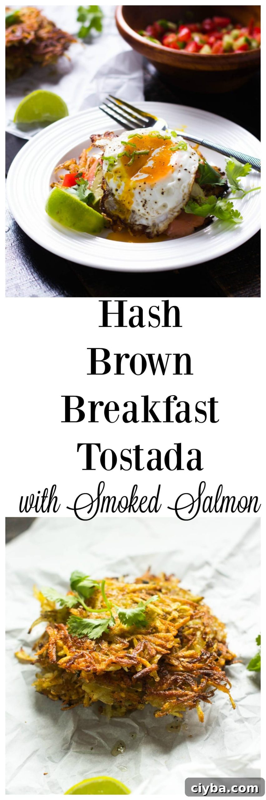 Keep things healthy, crispy and delicious with this hash brown breakfast tostada. Topped with salty smoked salmon, a cucumber salsa and a runny fried egg, this is the perfect breakfast when classic breakfasts are a bore.
