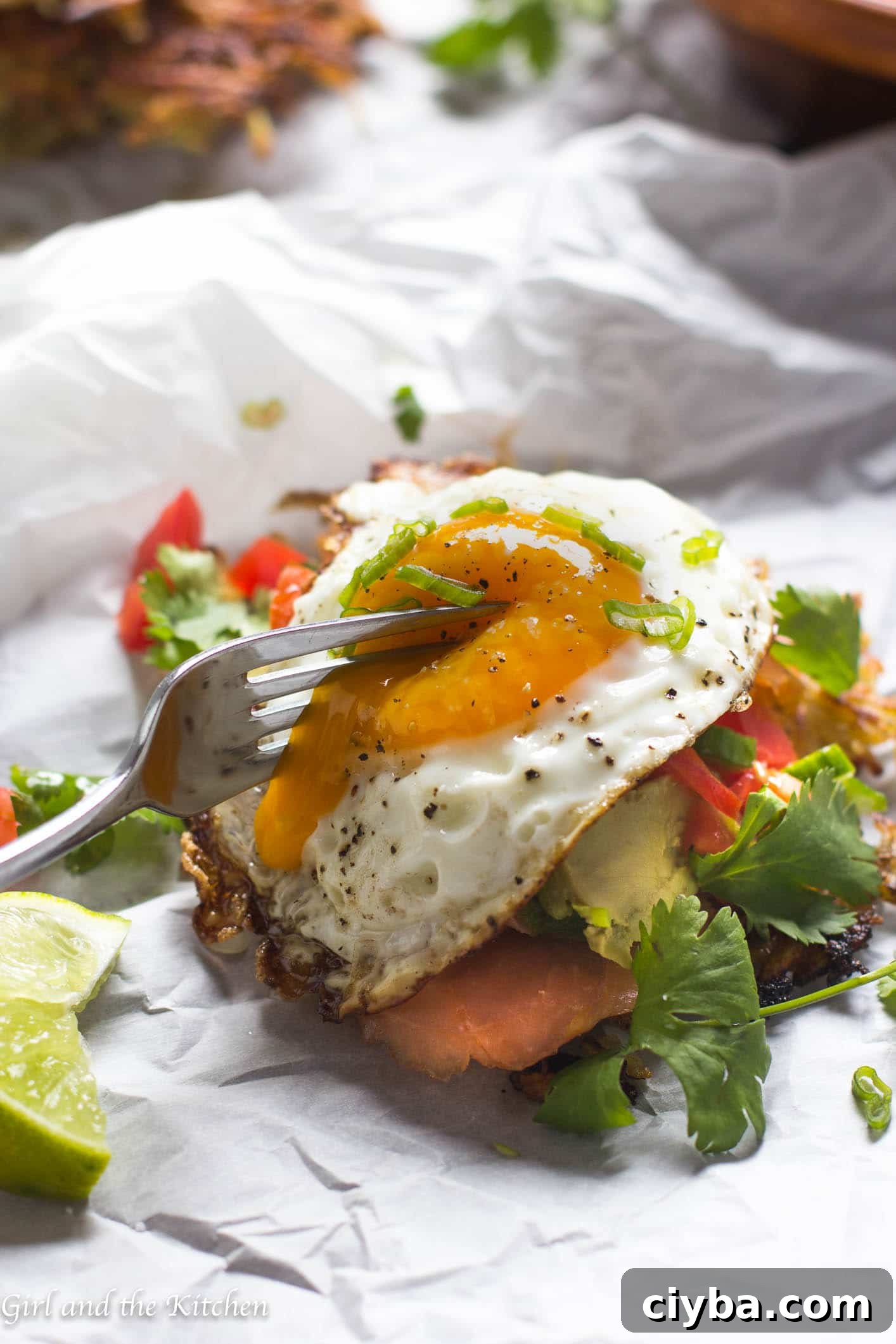 Keep things healthy, crispy and delicious with this hash brown breakfast tostada. Topped with salty smoked salmon, a cucumber salsa and a runny fried egg, this is the perfect breakfast when classic breakfasts are a bore.