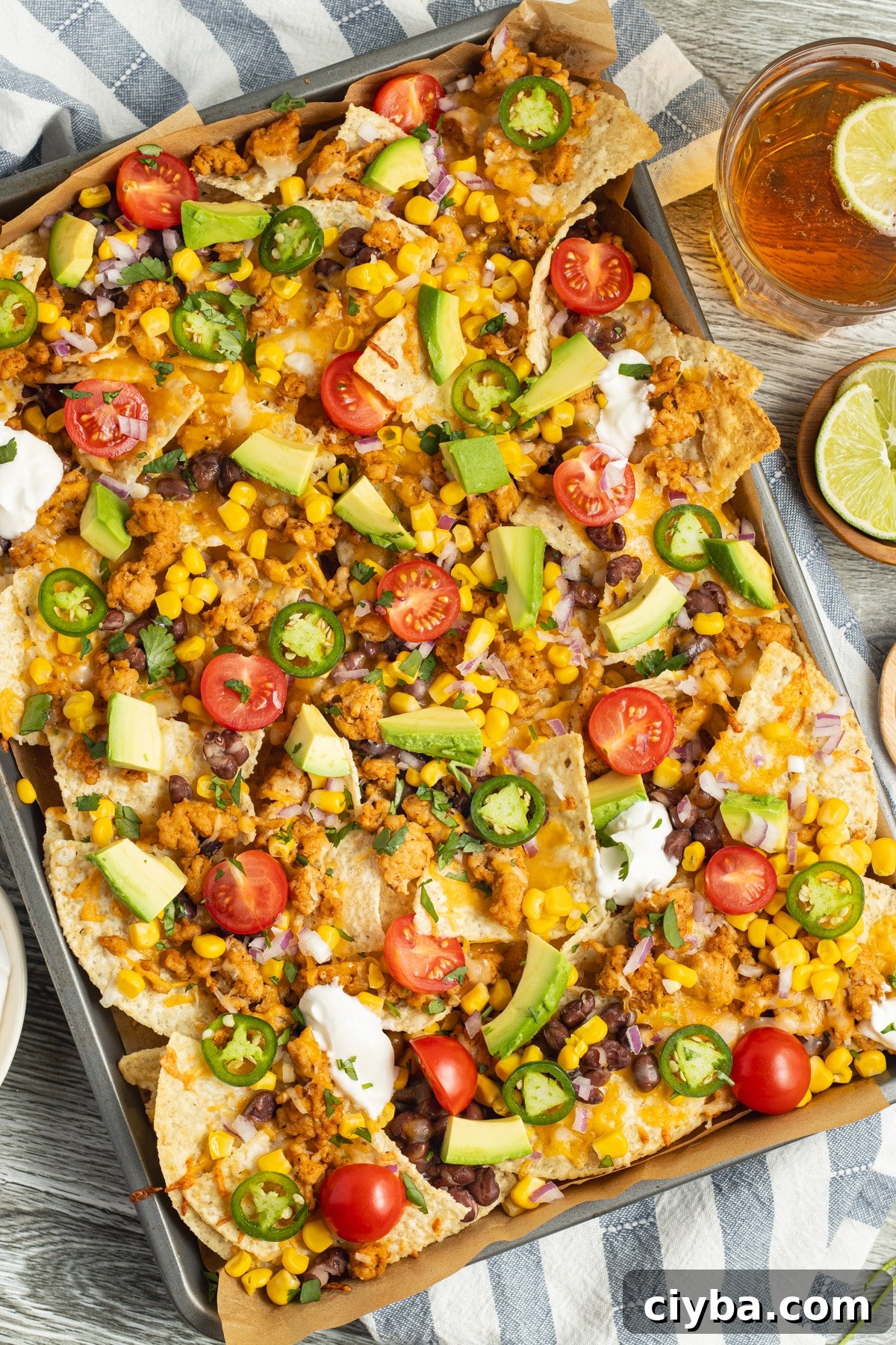 Chicken Nachos Recipe with Fresh Salsa and Avocado 2 This is a picture of a platter of healthy nachos.