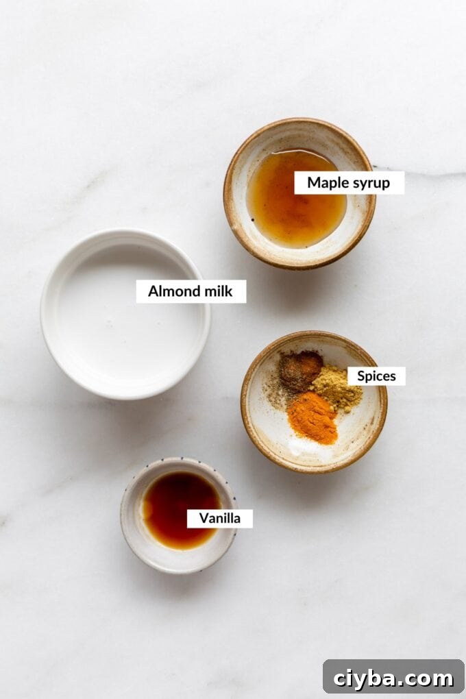 ingredients for a turmeric latte