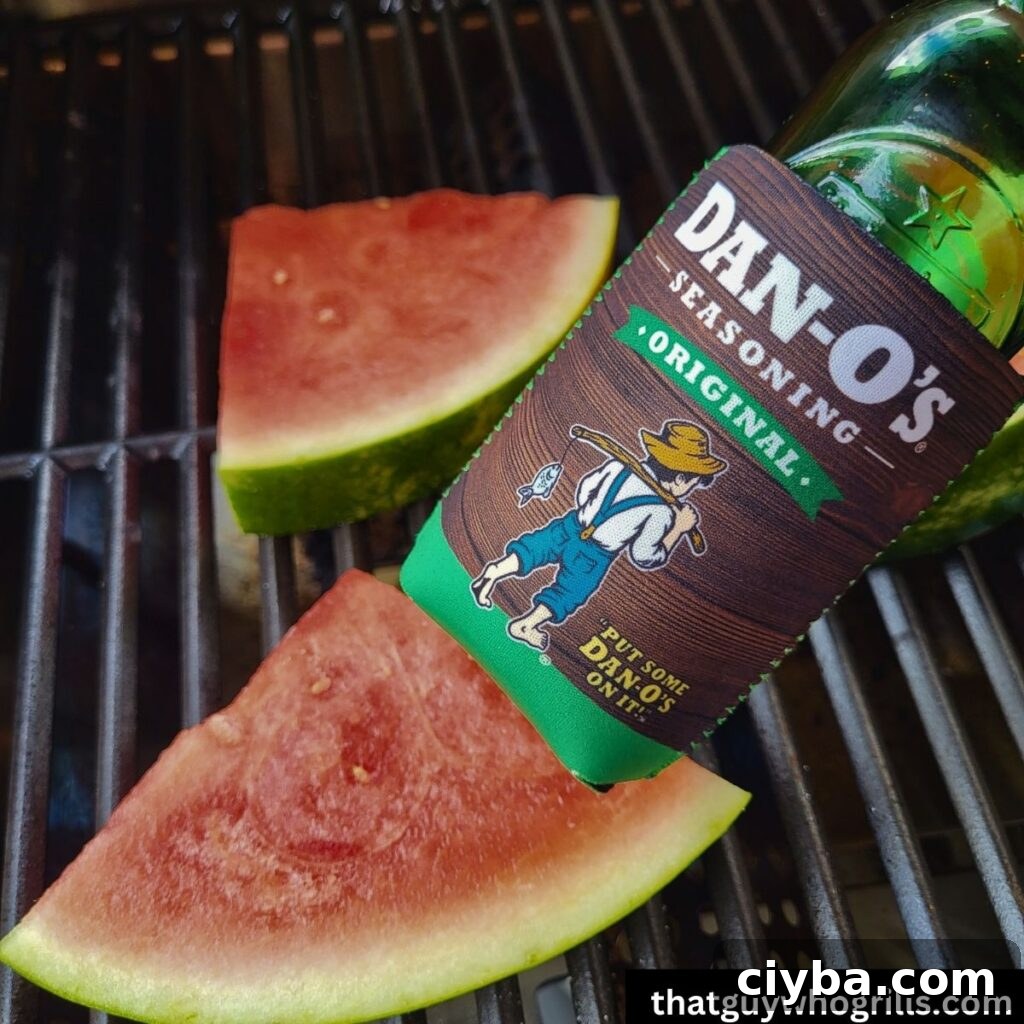 Dan-os Beer Coozy over watermelon grilling on a watermelon