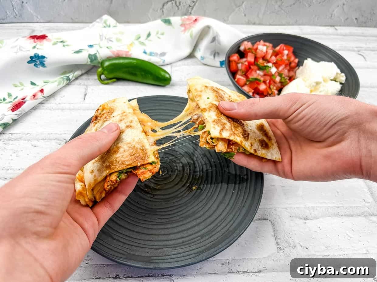 Al pastor chicken quesadillas pulled apart.