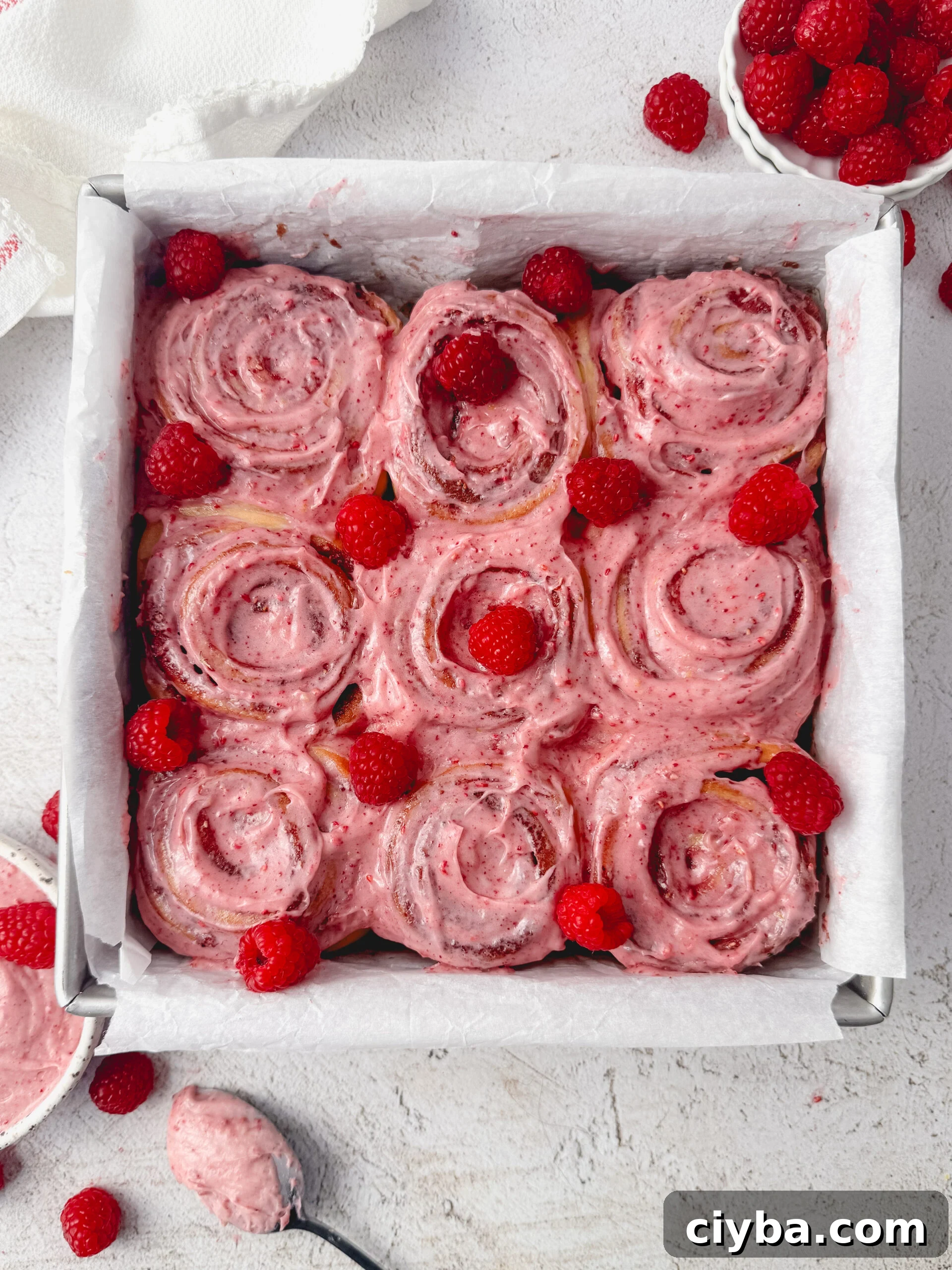 Raspberry sweet roll closeup