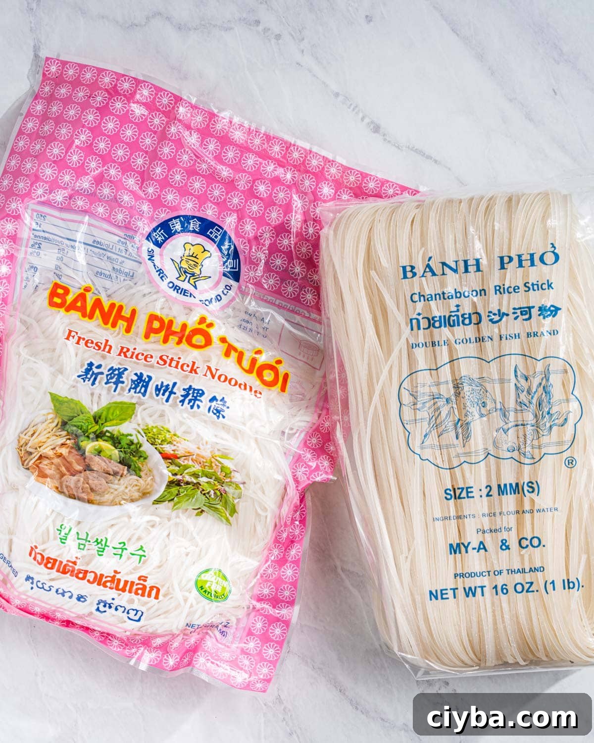 fresh and dry pho noodles.