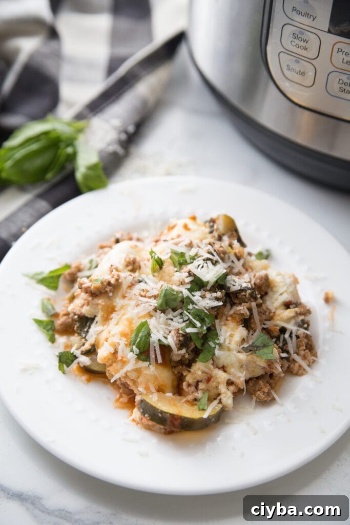 Instant Pot Zucchini Lasagna with melted cheesy topping