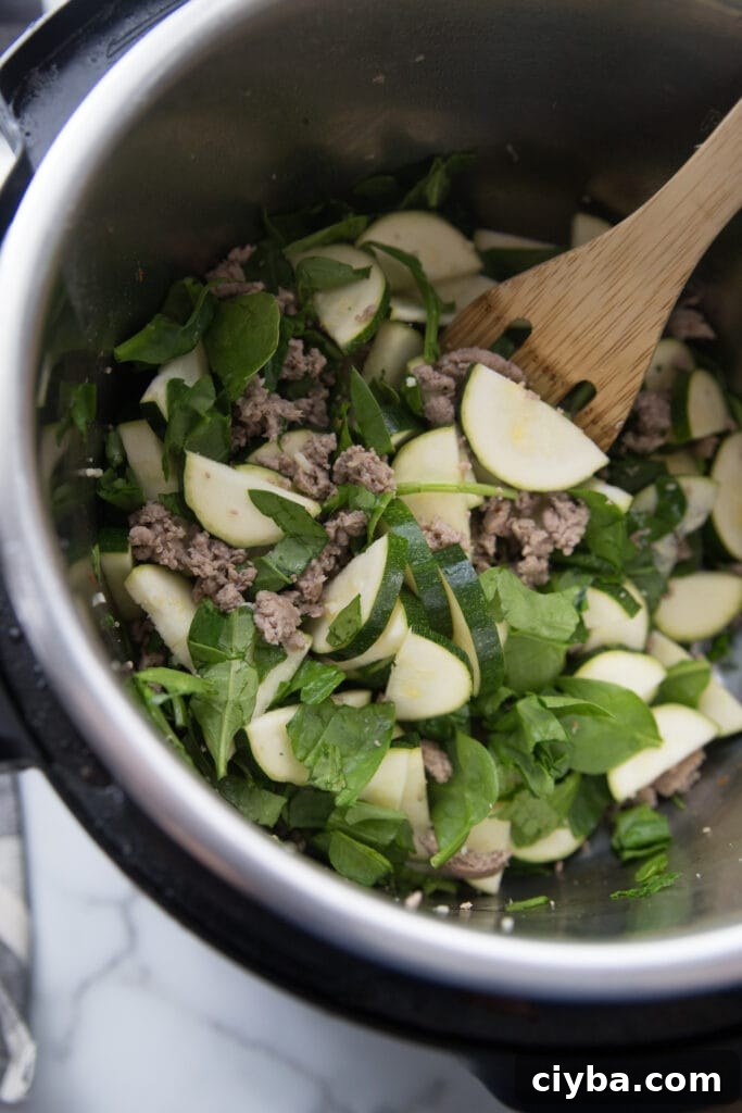 Instant Pot zucchini lasagna in a dish