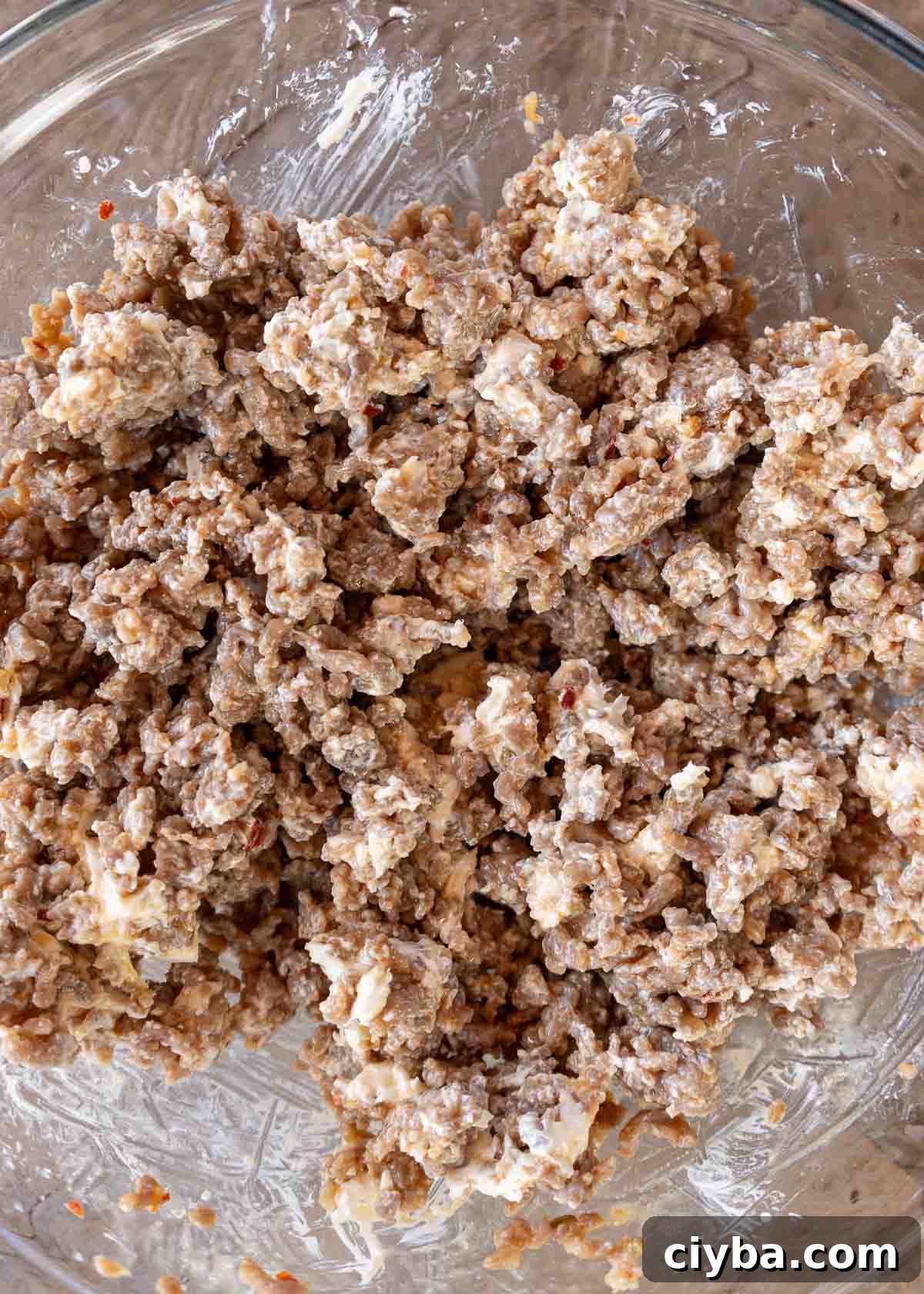 sausage and cream cheese in bowl 