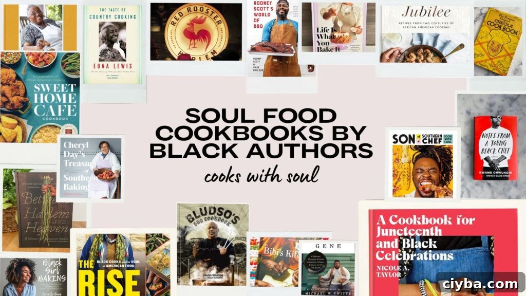 Collage of our favorite Soul Food Cookbooks by Black Authors. 