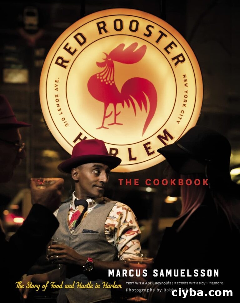A cookbook titled Marcus Samuelsson - The Red Rooster Cookbook: The Story of Food and Hustle in Harlem.
