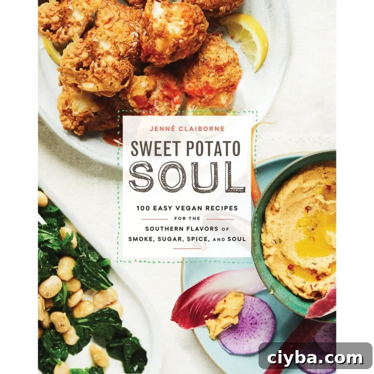 A cookbook titled Jenne Claiborne - Sweet Potato Soul: 100 Easy Vegan Recipes for the Southern Flavors of Smoke, Sugar, Spice, and Soul.