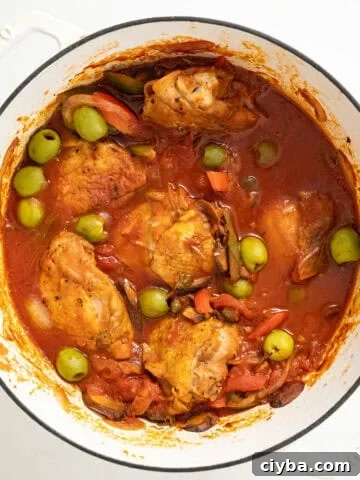 Chicken cacciatore in a dutch oven.